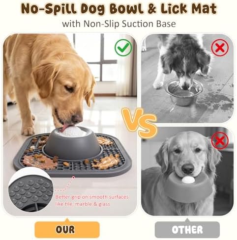 Lick Mat Slow Feeder Dog Bowls with Rolling Ball for Liquid and Thick Treat,Anti-Slip 5/6 Cup Pet Licking Toy for Large Medium Small Dogs and Cats - Image 4