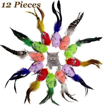 Cat Feather Toy Bird Refills, 12 Pieces Cat Wand Attachments Feather Bird Toy for Indoor Cats - Image 4