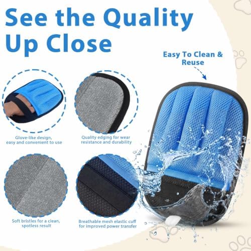 SUETT 2-Pack Pet Hair Removal Gloves, Reusable Five-Finger Grooming Gloves for Dogs and Cats, Removes Pet Hair from Clothes, Sofas, Carpets, and Car Seats, Blue - Image 6