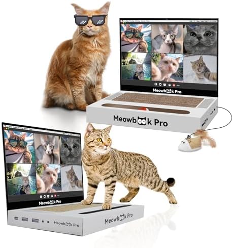 2PCS Cat Scratcher Laptop with 'Mouse' Jingle Ball, Stickers, 3-in-1 Cardboard Cat Interactive Toy, Kitten Toy & Cat Scratching Pad by AIWEILUCK