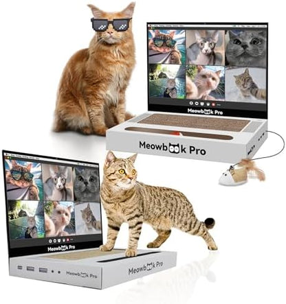 2PCS Cat Scratcher Laptop with 'Mouse' Jingle Ball, Stickers, 3-in-1 Cardboard Cat Interactive Toy, Kitten Toy & Cat Scratching Pad by AIWEILUCK