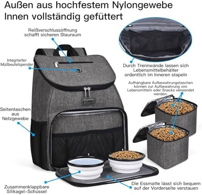 BAGLHER丨Dog Travel Bag, Airline Approved Pet Supplies Backpack, Dog Travel Backpack Accessories Set with 2 Silicone Collapsible Bowls and 2 Food Baskets, Gray - Image 4