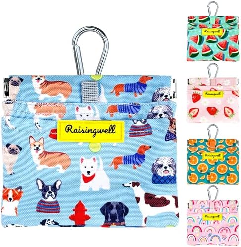 Dog Treat Pouch,Cotton Pocket Sized Training Holder, Hand Free Walking Funny Bag with Carabiner, Self-Closing Pet Feed Snack Reward, Behavior Aids for Puppy Travel or Outdoor Use（Dog Puzzle） by Raisingwell