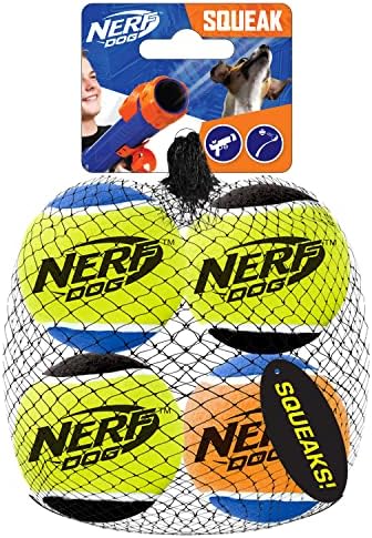 Nerf Dog 2.5in Squeak Tennis Ball 4-Pack, Multicolor by GramercyProductsInc