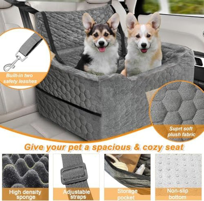 Dog Car Seat for Medium/Large Dog Booster Seat Under 60 lbs or 2 Small Dogs, Multi-Functional Pet Car Seat with Thick Cushion, 2 Safety Leashes (Gray) - Image 3