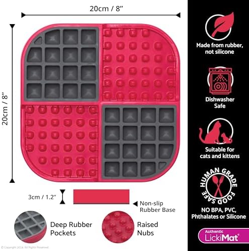 LickiMat Slomo, Cat Slow Feeder Lick Mat, Boredom Anxiety Reducer; Perfect for Food, Treats, Yogurt, or Peanut Butter. Fun Alternative to a Slow Feed Cat Bowl or Dish, Red - Image 2