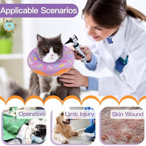 Cat Cone Collar Soft, Cute Cat Donut Collar After Surgery, Adjustable Kitten Recovery Cones to Stop Licking, Lightweight Neck Elizabethan Collars for Cats Kittens (Purple, Large) - Image 3