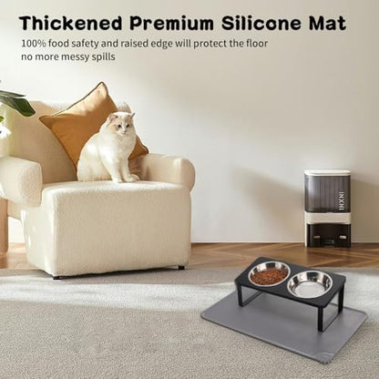 Summark Upgraded Elevated Cat Bowls with Food Mat,15°Tilted Stand Anti Vomiting Raised Cat Dishes for Food and Water,2 Stainless Steel Bowls for Cats and Puppy（Black） - Image 3