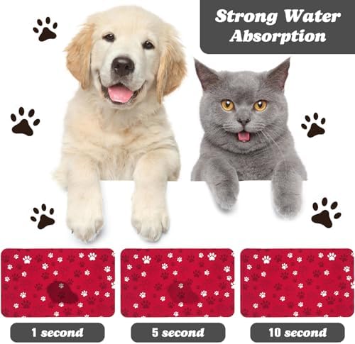 Dog Food Mat, Absorbent Water Bowl Mats Cat Pet Feeding Placemats Red 30 * 17 inch - Image 2