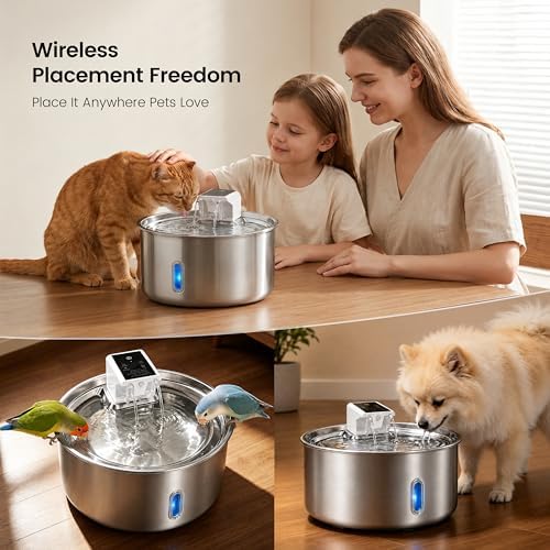 7L Cordless Dog Water Fountain, Wireless Battery Powered Stainless Steel Pet Fountain for LargeDogs & Multi-Pet Homes, 5000mAh 30-Day Battery, Ultra Quiet <30dB, 3 Modes, 4 Filters Included - Image 2