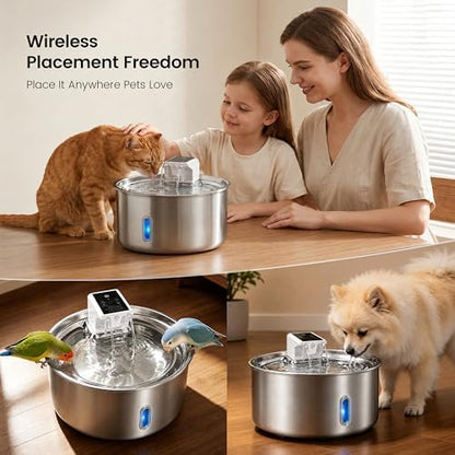 7L Cordless Dog Water Fountain, Wireless Battery Powered Stainless Steel Pet Fountain for LargeDogs & Multi-Pet Homes, 5000mAh 30-Day Battery, Ultra Quiet <30dB, 3 Modes, 4 Filters Included - Image 2