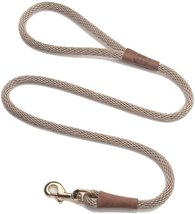 Mendota Pet Snap Leash - British-Style Braided Dog Lead, Made in The USA - Tan, 1/2 in x 6 ft - for Large Breeds