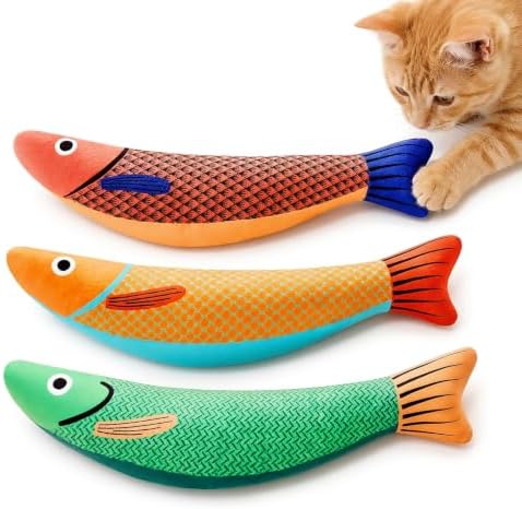 3 Pack Catnip Saury Fish Toys, Cat & Kitten Chew Kicker Interactive Crinkle Toys for Bored Indoor Adult Cats & Kitten, Cat Gifts Teething Toys Soft and Durable for All Breeds by Unknown
