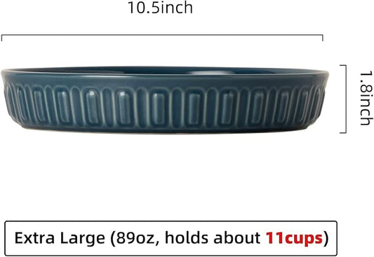 Fun Elements Shallow Dog Bowls, 10.5" Ceramic Large Food Plate for Small, Medium and Large Breeds, Non-Slip, Flat and Wide, Dishwasher Safe, Suitable for Dogs and Cats (Blue)