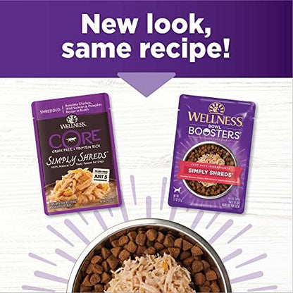 Wellness Bowl Boosters Simply Shreds Wet Dog Food Topper for Small, Medium, and Large Breeds, Grain Free, Natural, Wild Salmon and Pumpkin Recipe, 2.8 oz, Pack of 12 Pouches - Image 3