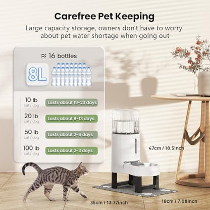 CZPET Gravity Dog Water Bowl Dispenser, Wider Mouth (8L+Stand+Mat, White) - Image 5