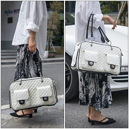 Pet Carrier Fashion Dog Carrier Purse Leather Tote Handbag Bag for Small Puppies Dogs Cat Small Animals Soft TSA Airline-Approved (White) - Image 7