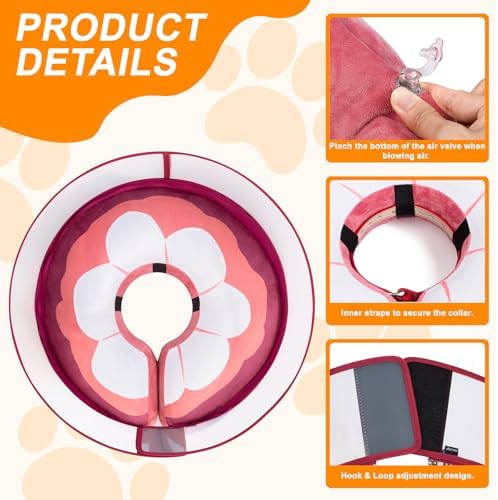 Inflatable Dog Cone Collar for Large Medium Small Dogs, Soft Dog Donut Collar Adjustable Recovery Cone for Pets After Surgery, Extra Enhanced Anti-Licking Guard Shield (Mangosteen, Medium) - Image 3