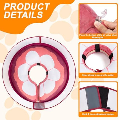 Inflatable Dog Cone Collar for Large Medium Small Dogs, Soft Dog Donut Collar Adjustable Recovery Cone for Pets After Surgery, Extra Enhanced Anti-Licking Guard Shield (Mangosteen, Small) - Image 3