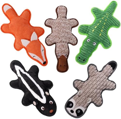 5 Pack No Stuffing Squeaky Dog Toys for Large Dogs - Interactive Durable Plush Chew Toy with Crinkle Paper, Safe Pet Toy for Small to Large Breed, Ideal for Puppy Gifts & Tug of War Toys by Eneston