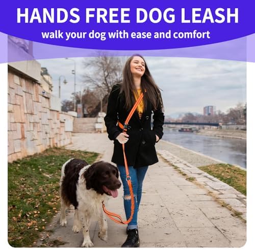 Hands Free Dog Leash by Kazazoo, Adjustable 5.8-8.5FT Heavy Duty Bungee Waist Leash, Reflective Stitches & Quick Off Bucklefor Walking, Jogging,Medium to Large Dogs Up to 150 lbs M Size Orange - Image 4