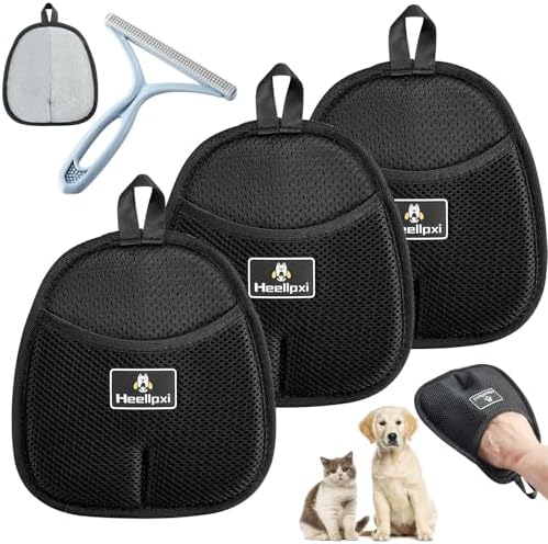 3Pcs Gloves Pet Hair Removal, Pet Hair Remover Glove, Washable Reusable Dogs Cats Hair Gloves for Furniture Bed Sheets Couch Clothes Carpet Car by Heellpxi