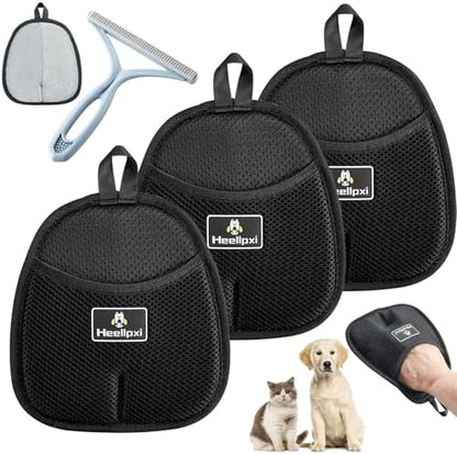 3Pcs Gloves Pet Hair Removal, Pet Hair Remover Glove, Washable Reusable Dogs Cats Hair Gloves for Furniture Bed Sheets Couch Clothes Carpet Car by Heellpxi