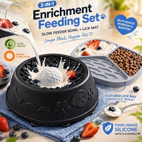 Slow Feeder Dog Bowls with Rolling Ball & Lick Mat for Dogs, Interactive Dog Enrichment Toy, Anti-Slip Puzzle Feeder for Yogurt, Bone Broth & Wet Food, Slow Eating Bowl for Small, Medium & Large Dogs - Image 4