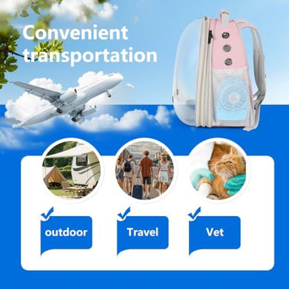 Cat Backpack Carrier with Fan, Space Capsule Astronaut Clear Bubble Front Extension to Carry Transport Cat Small Puppy Bunny, 20 Pounds Cat Bookbag (Pink, Gen 1 + Fan) - Image 6