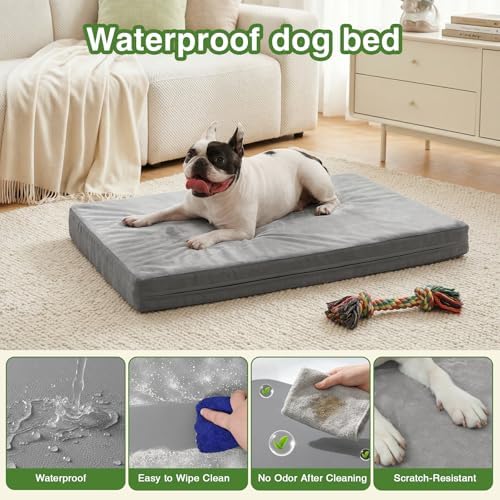 Waterproof Dog Bed Medium Size Dog, Washable Crate Pad 30" Orthopedic Gray - Image 2