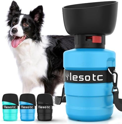 Lesotc Dog Water Bottle, Portable Water Dispenser with Bowl, Leak Proof Pet Travel Squeeze Bottle, Puppy Essentials Dog Stuff Accessories for Outdoor Walking, Hiking, Camping, Blue by lesotcbrand