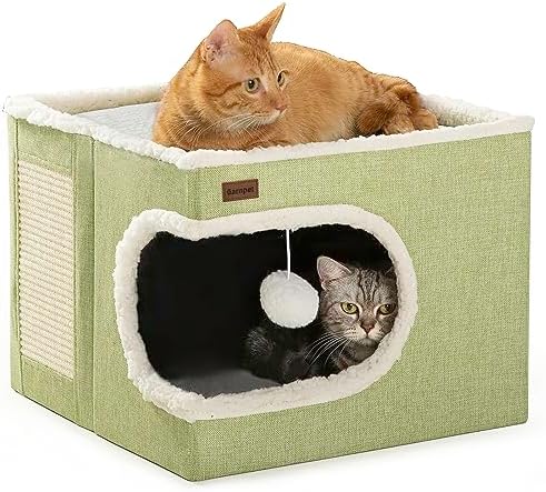 Garnpet Cat Bed for Indoor Cats Cube House, Covered Cat Cave Beds & Furniture with Scratch Pad and Hideaway Tent, Cute Modern Cat Condo for Multi Small Pet Large Kitten Kitty, Green by Garnpet