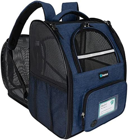 PetAmi Expandable Dog Backpack Carrier for Cats & Pets, Breathable Cat Carrier Backpack with Top Window & Multi-Entry, Ventilated Foldable Travel Carrier for Small Medium Pets up to 18 lbs, Navy by PetAmi