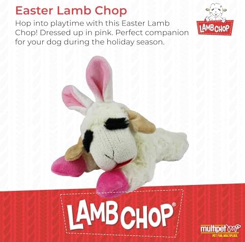 Multipet Lamb Chop Dog Plush Toy w/Easter Bunny Ears - Squeaky Toy for All Dogs - Extra Soft Plush - Stuffed Animal for Cuddling & Playing (6”, Cream/Pink) - Image 2