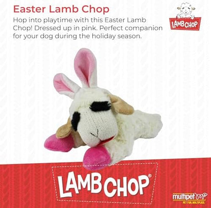 Multipet Lamb Chop Dog Plush Toy w/Easter Bunny Ears - Squeaky Toy for All Dogs - Extra Soft Plush - Stuffed Animal for Cuddling & Playing (6”, Cream/Pink) - Image 2