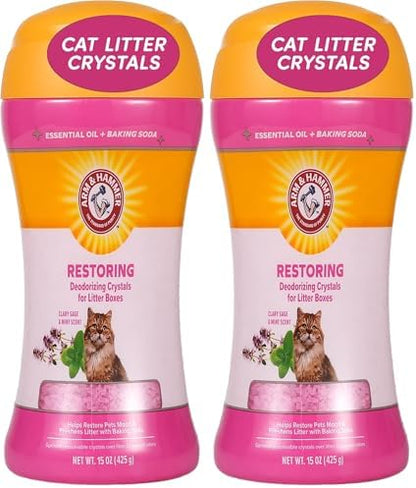Arm & Hammer Restoring Cat Litter Box Deodorizing Crystals, Litter Deodorizer Additive to Help Absorb Odors and Restore Freshness Between Changes, Clary Sage & Mint Scent, 15 Oz - 2 Pack by ArmHammer