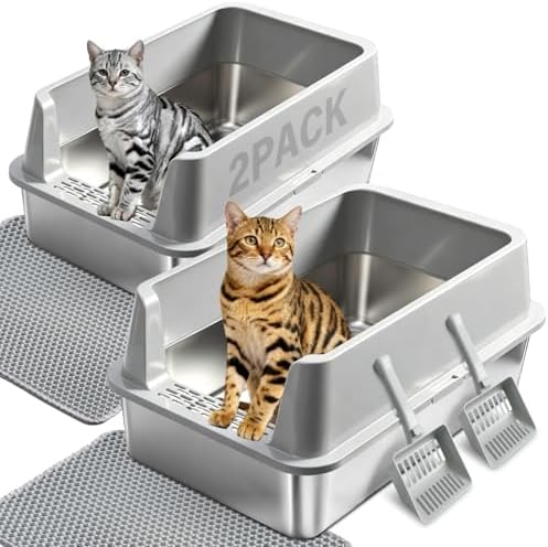 2PACK XL Stainless Steel Litter Box with Lid, Extra Large Cat Litter Boxes by Futam