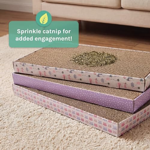 Kitty City 3-Pack XL Double Sided Corrugate Cat Scratcher Pads - X-Large Horizontal Cat Scratcher Mats, Reversible Corrugate Nail File Scratchers - Pink Cats Design, 18” x 10” Each - Image 5