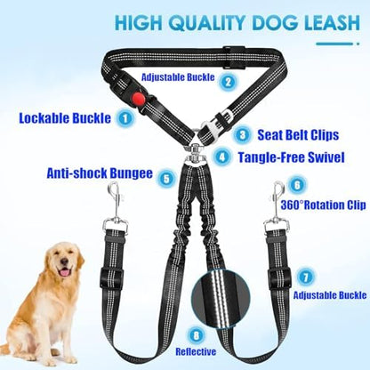 Double Dog Car Seatbelt No-Pull Bungee Reflective Black - Image 3