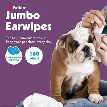 Petkin Jumbo Pet Ear Wipes, 80 Extra Moist Wipes, 2 Pack -Soothing & Deodorizing Pet Ear Cleaner to Remove Dirt, Odor, & Wax-Safe, Convenient, & Easy to Use Pet Wipes for Dogs, Cats, Puppies & Kittens - Image 2