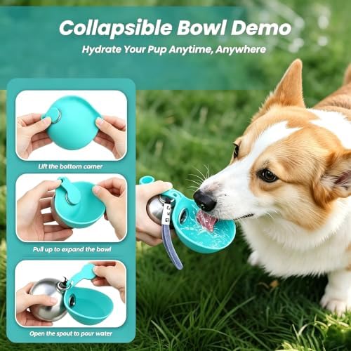 2-in-1 Dog Water Bottle - Portable Pet Travel Flask with Bowl -Pink - Image 5