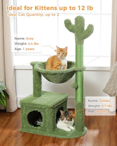 MUTTROS 40" Cactus Cat Tree with Hammock, Condo & Sisal Post, Green - Image 4
