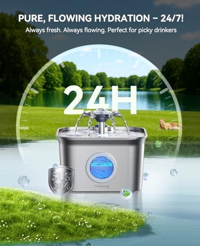 Stainless Steel Cat Water Fountain, 2.8L with 20dB Ultra-Quiet Pump- Ideal for Timid Pets, LED Water Level Window, Dishwasher Safe, 24/7 Circulation- Includes 3 Replacement Filters - Image 2