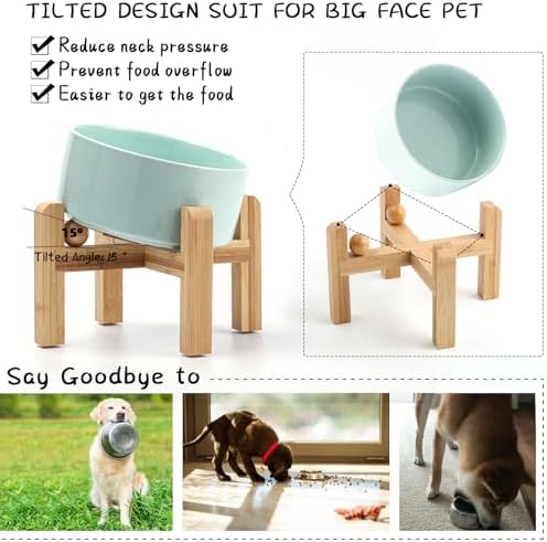 Petygooing Raised/Elevated 15°Slanted Ceramic Dog Bowl for Small Breeds,Tilted Anti Slip Pet Bowl,Food Water Dish with Stand for Cats and Small Dogs Puppy 13.5 OZ (5.1In / 1.7 Cups) Blue Sky - Image 5