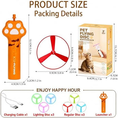 Cat Fetch Toy Disc Launcher, USB C Rechargeable Interactive Toy with 3 Soft Flying Discs, 3 Glow Discs, Electric Saucer Launcher for Indoor Cats, Hunting Exercise and Boredom Relief, Yellow - Image 5
