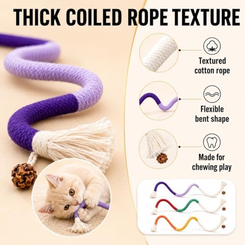 3-Pack Bent Cat Rope Toy, Pet Chew Toys, Interactive Tease Toys for Cats and Kittens, Bite-Proof Playthings, Cotton Rope Kitten Toys for Dental Care and Stress Relief, Pet Supplies - Image 3