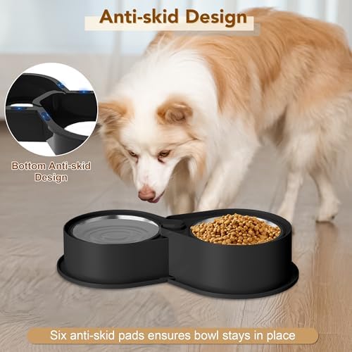 Newget 304 Stainless Steel Dog Bowl Set, 24oz Foldable Pet Dishes, Black - Image 4