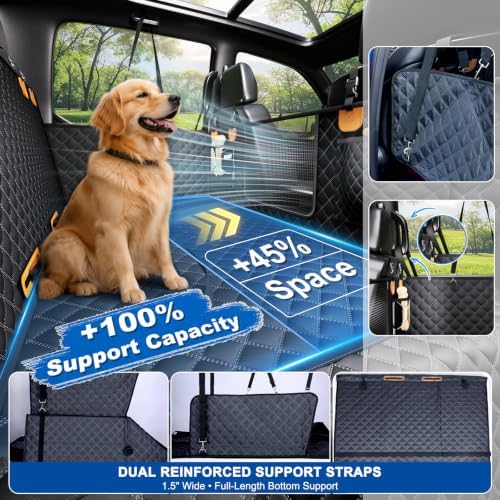 Dog Car Seat Cover for Back Seat, XL Hard Bottom Dog Seat Extender, 800 lb Capacity Truck Back Seat Cover for Dogs, 0.4 in Honeycomb Board, 1.5 in Reinforced Support Straps for Full-Size SUVs & Trucks - Image 3
