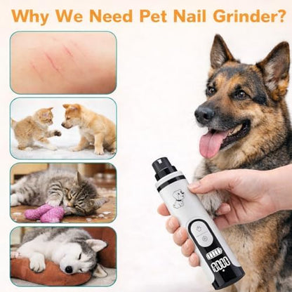 Professional Dog Nail Grinder with LED Quick Sensor Light & LCD Screen, 3-Speed, Corded/Cordless, 8Hr Runtime, Quiet Electric Pet Nail Trimmer Kit w/Clippers, 2000mAh Rechargeable for Dogs & Cats - Image 2