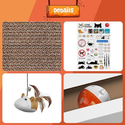 2PCS Cat Scratcher Laptop with 'Mouse' Jingle Ball, Stickers, 3-in-1 Cardboard Cat Interactive Toy, Kitten Toy & Cat Scratching Pad - Image 4